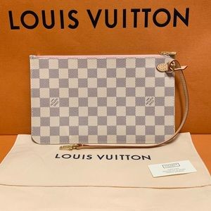 ❤️New LOUIS VUITTON Neverfull MM/GM Large Damier Azur Pouch w Strap HOT GIFT